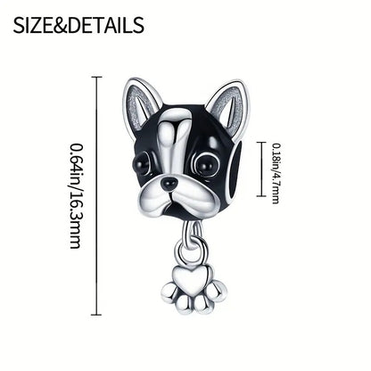 Bulldog and Paw Charm Sterling Silver Charm Hallmarked S925 for Charm Bracelet and Necklace