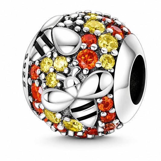 Bumble Bee Bead Sterling Silver Charm Hallmarked S925 for Charm Bracelet and Necklace