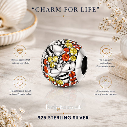 Bumble Bee Bead Sterling Silver Charm Hallmarked S925 for Charm Bracelet and Necklace