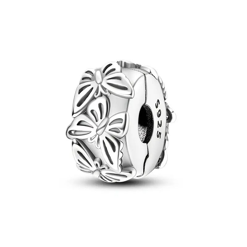 Butterflies Charm Clip Sterling Silver Charm Hallmarked S925 for Charm Bracelet and Necklace