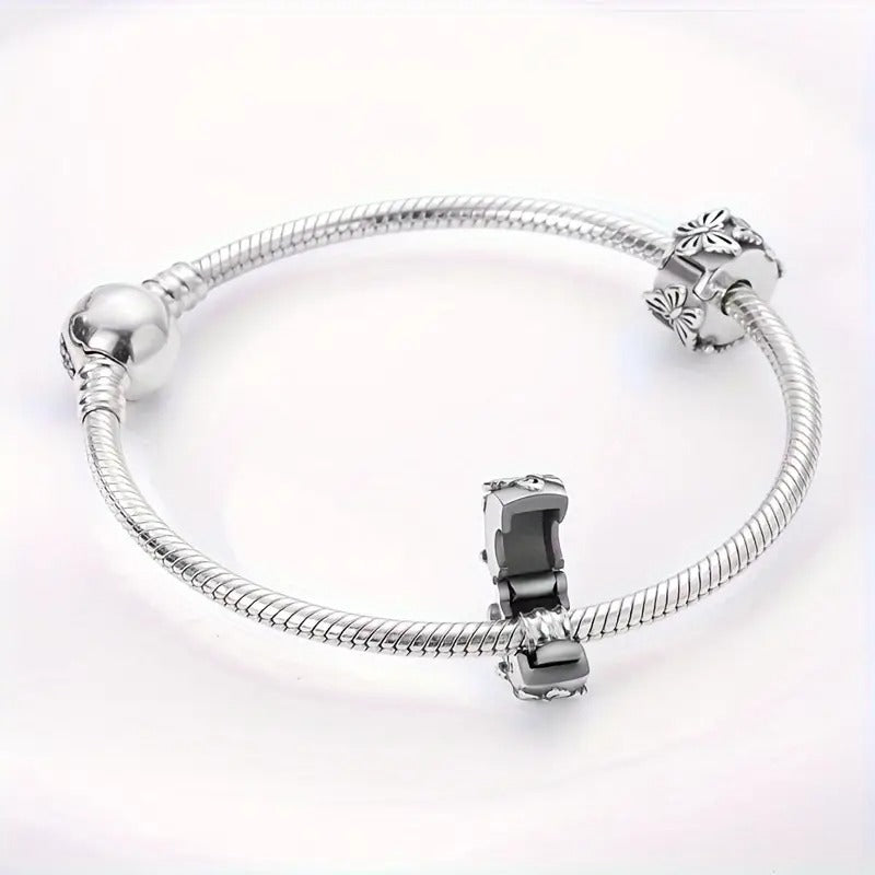 Butterflies Charm Clip Sterling Silver Charm Hallmarked S925 for Charm Bracelet and Necklace
