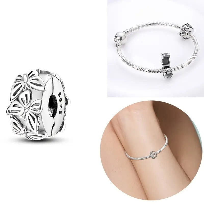 Butterflies Charm Clip Sterling Silver Charm Hallmarked S925 for Charm Bracelet and Necklace