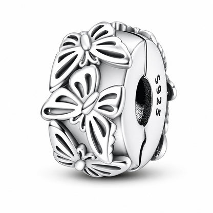 Butterflies Charm Clip Sterling Silver Charm Hallmarked S925 for Charm Bracelet and Necklace