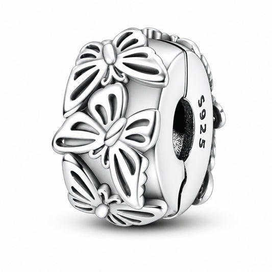 Butterflies Charm Clip Sterling Silver Charm Hallmarked S925 for Charm Bracelet and Necklace
