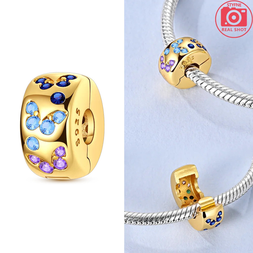 Butterfly Clip Gold Sterling Silver Charm Hallmarked S925 for Charm Bracelet and Necklace