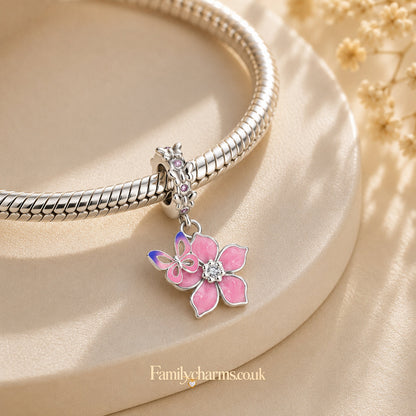 Butterfly & Cherry Blossom Charm Hallmarked S925 for Charm Bracelet and Necklace