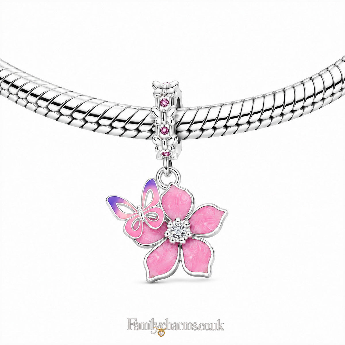 Butterfly & Cherry Blossom Charm Hallmarked S925 for Charm Bracelet and Necklace