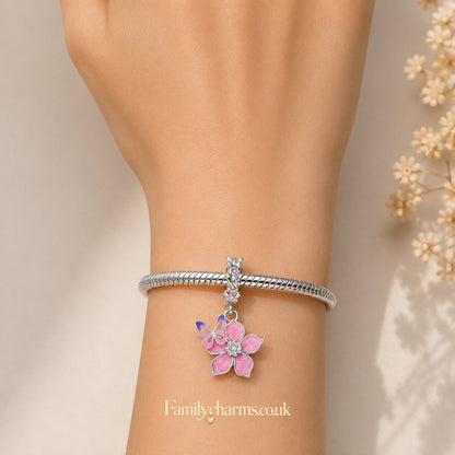 Butterfly & Cherry Blossom Charm Hallmarked S925 for Charm Bracelet and Necklace