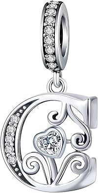 Classic Alphabet Letters A to Z Sterling Silver Dangle Charm Hallmarked S925 for Charm Bracelet and Necklace