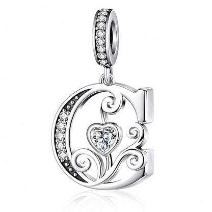 Classic Alphabet Letters A to Z Sterling Silver Dangle Charm Hallmarked S925 for Charm Bracelet and Necklace