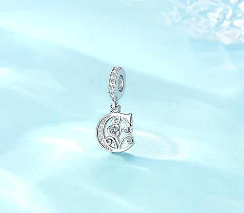 Classic Alphabet Letters A to Z Sterling Silver Dangle Charm Hallmarked S925 for Charm Bracelet and Necklace