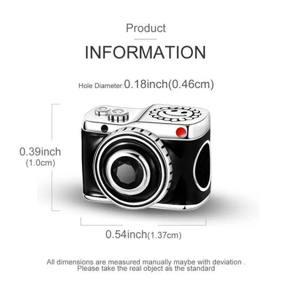 Camera Charm Sterling Silver Charm Hallmarked S925 for Charm Bracelet and Necklace