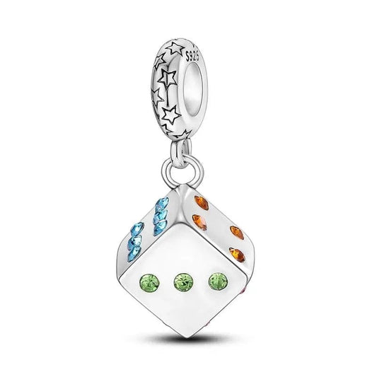 Casino Lucky Dice Dangle Sterling Silver Charm Hallmarked S925 for Charm Bracelet and Necklace