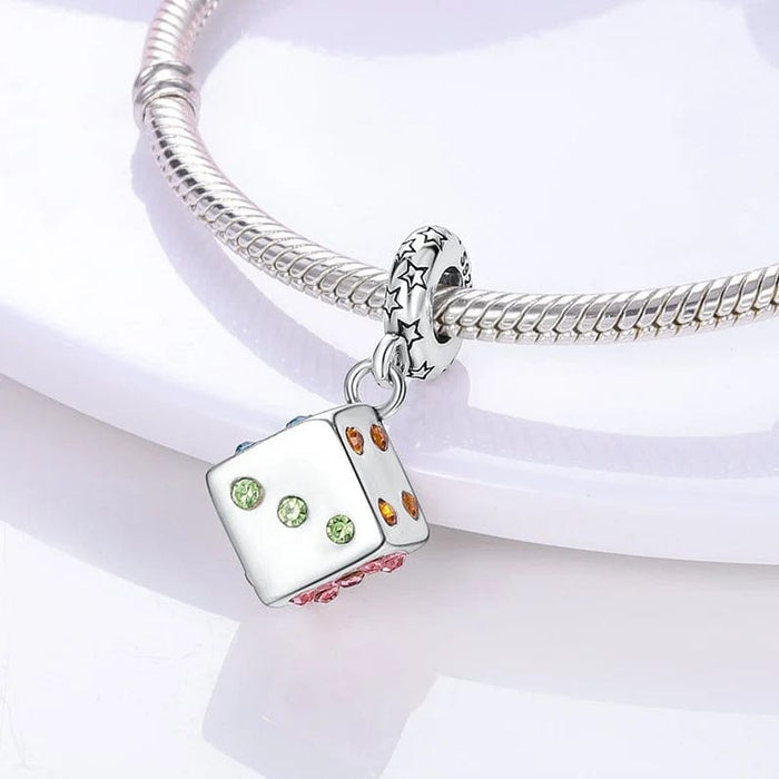 Casino Lucky Dice Dangle Sterling Silver Charm Hallmarked S925 for Charm Bracelet and Necklace