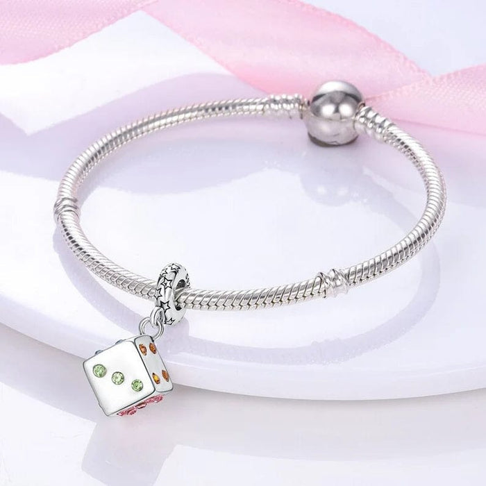 Casino Lucky Dice Dangle Sterling Silver Charm Hallmarked S925 for Charm Bracelet and Necklace