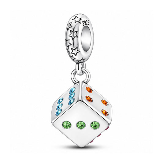 Casino Lucky Dice Dangle Sterling Silver Charm Hallmarked S925 for Charm Bracelet and Necklace