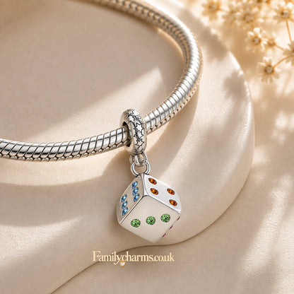 Casino Lucky Dice Dangle Sterling Silver Charm Hallmarked S925 for Charm Bracelet and Necklace
