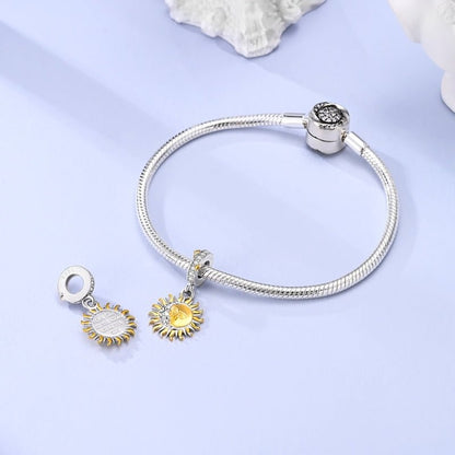 Celestial Harmony Sun and Moon Dangle Sterling Silver Charm Hallmarked S925 for Charm Bracelet and Necklace