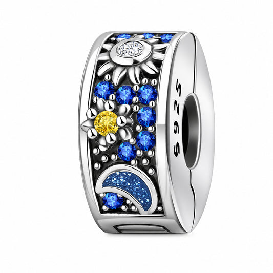 Celestial Sun, Star & Moon Clip Charm Hallmarked S925 for Charm Bracelet and Necklace