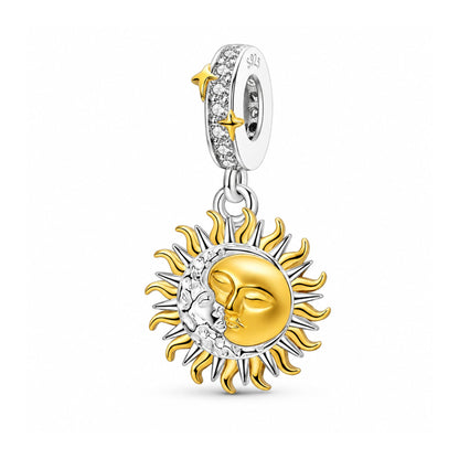 Celestial Harmony Sun and Moon Dangle Sterling Silver Charm Hallmarked S925 for Charm Bracelet and Necklace