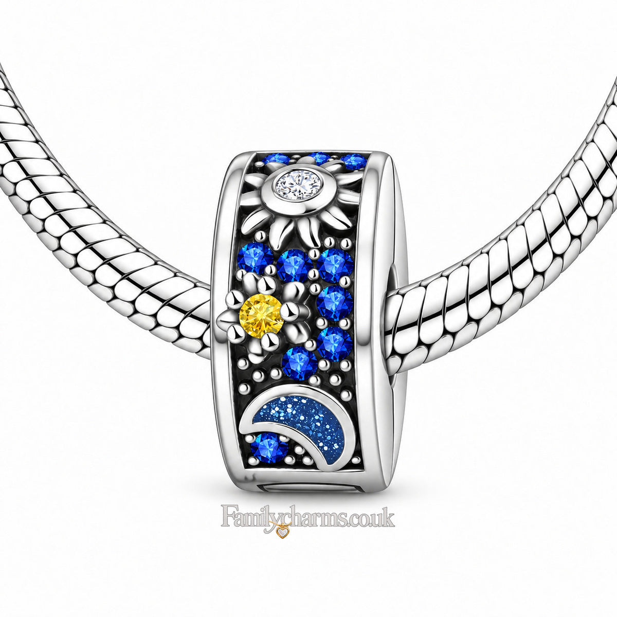 Celestial Sun, Star & Moon Clip Charm Hallmarked S925 for Charm Bracelet and Necklace