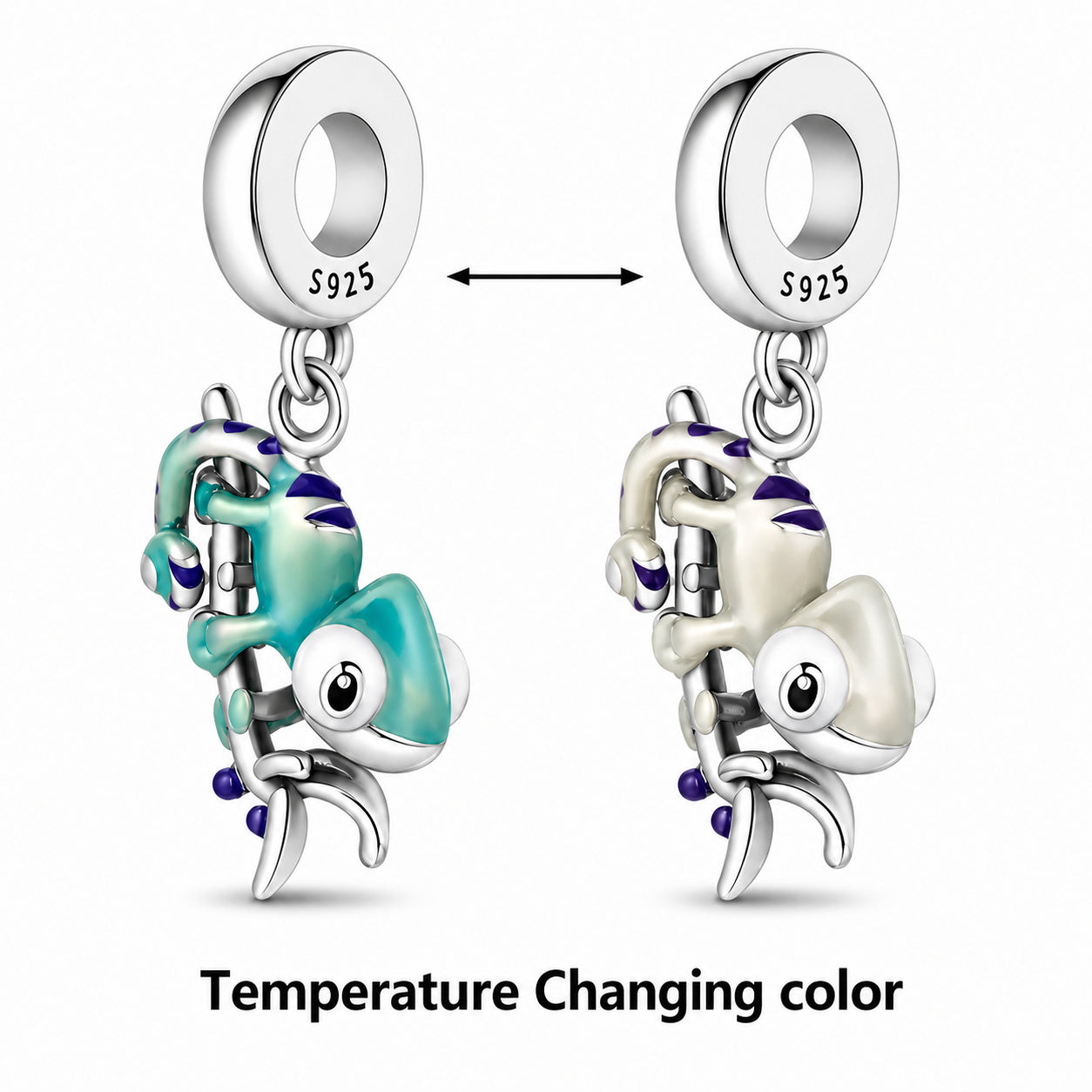 Colour Changing Chameleon Dangle Sterling Silver Charm Hallmarked S925 for Charm Bracelet and Necklace