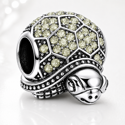 Sparkling Green Turtle Sterling Silver Charm Hallmarked S925 for Charm Bracelet and Necklace