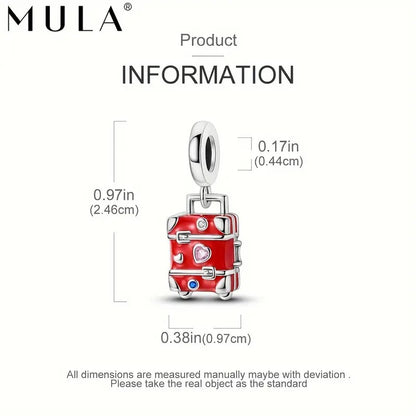 Classic Red Love Heart Luggage Travel Bag Sterling Silver Charm Hallmarked S925 for Charm Bracelet and Necklace