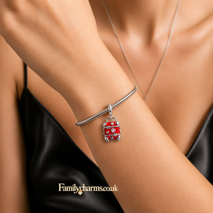 Gold Red Suitcase Travel Charm Hallmarked S925 for Charm Bracelet and Necklace