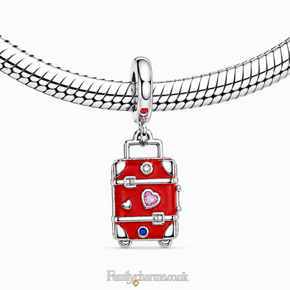 Gold Red Suitcase Travel Charm Hallmarked S925 for Charm Bracelet and Necklace