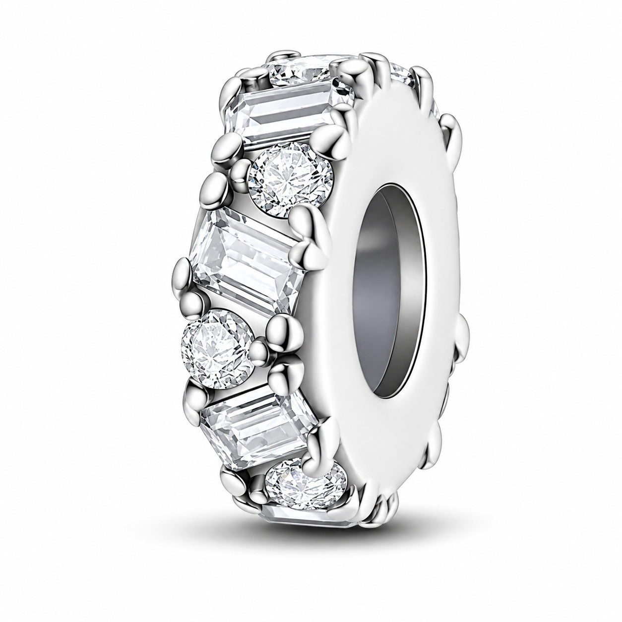 Clear Bezel Set Stopper with Silicone Ring Hallmarked S925 for Charm Bracelet and Necklace