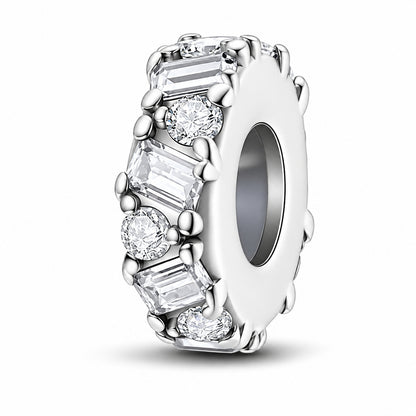 Clear Bezel Set Stopper with Silicone Ring Hallmarked S925 for Charm Bracelet and Necklace