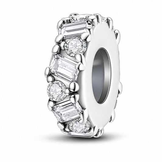 Clear Bezel Set Stopper with Silicone Ring Hallmarked S925 for Charm Bracelet and Necklace