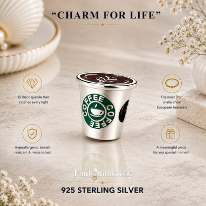Coffee Charm Hallmarked S925 for Charm Bracelet and Necklace