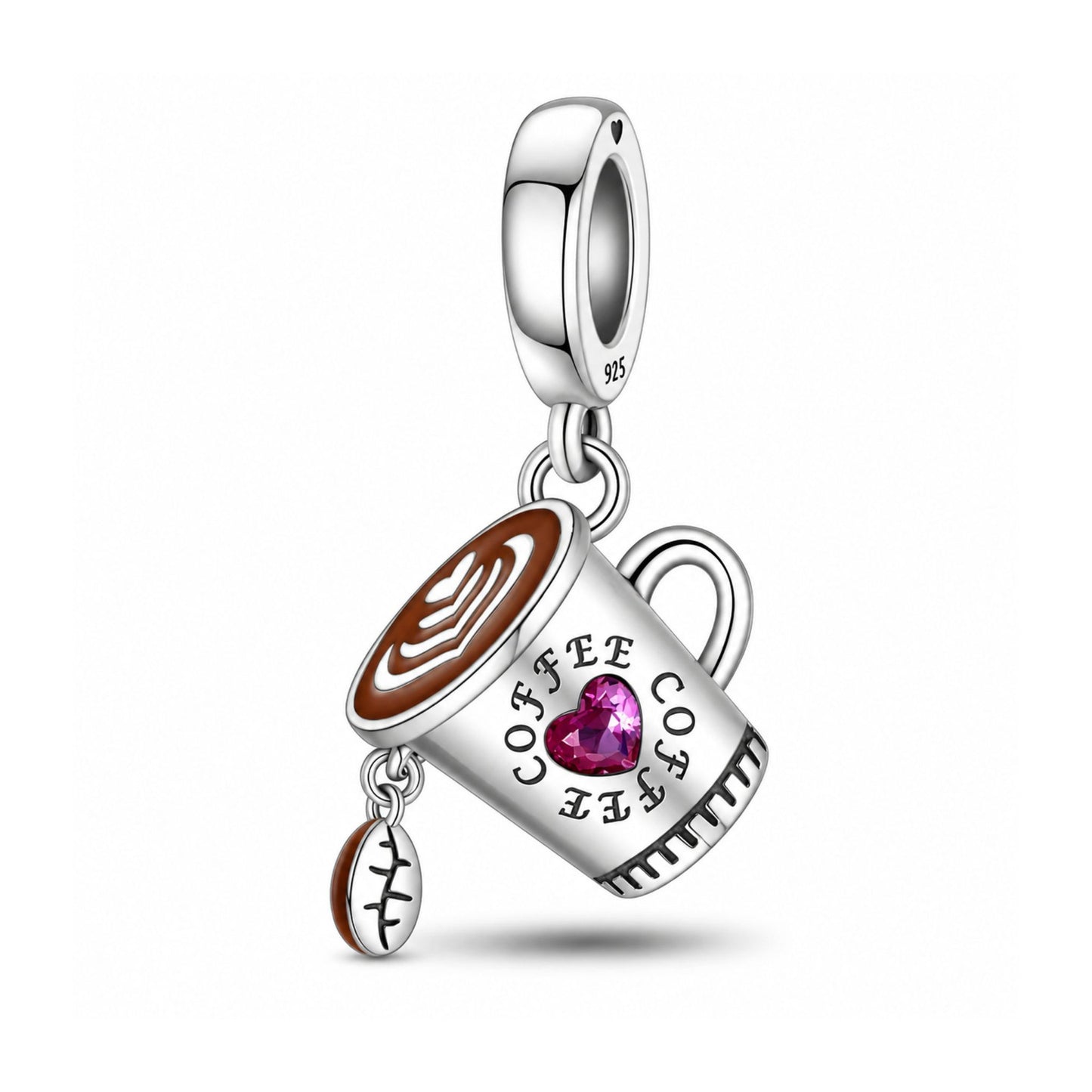 Coffee Cup and Bean Dangle Sterling Silver Charm Hallmarked S925 for Charm Bracelet and Necklace