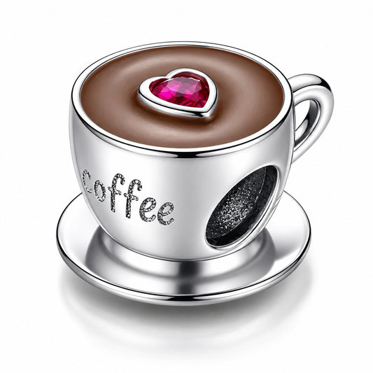 Coffee Lover Cup Sterling Silver Charm Hallmarked S925 for Charm Bracelet and Necklace
