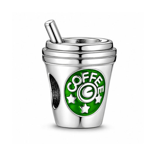Coffee Cup Bead Sterling Silver Charm Hallmarked S925 for Charm Bracelet and Necklace