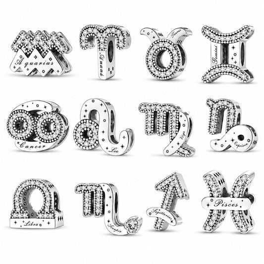 Zodiac Sign Sterling Silver Charm Hallmarked S925 for Charm Bracelet and Necklace