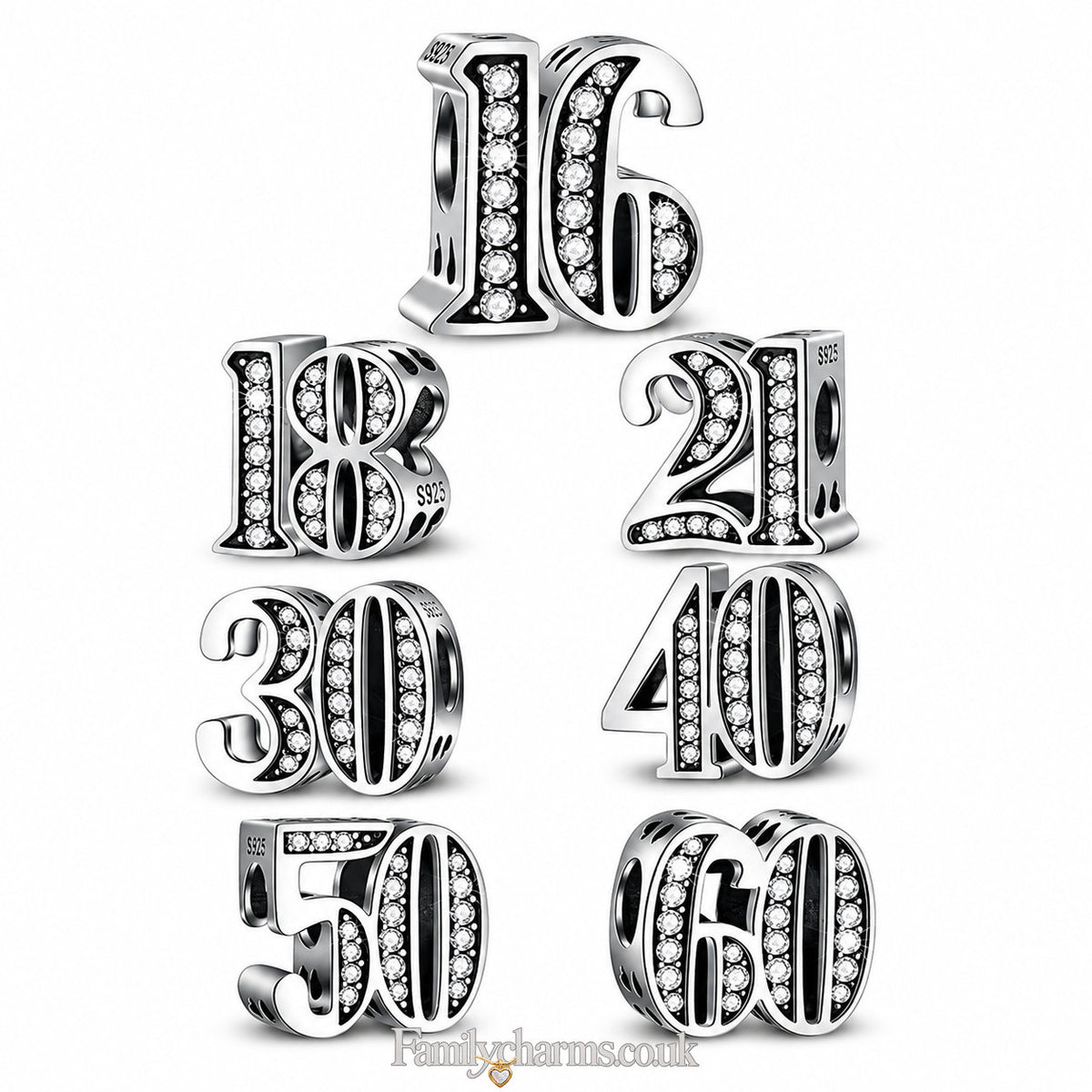 60th Birthday Sterling Silver Charm Hallmarked S925 for Charm Bracelet and Necklace