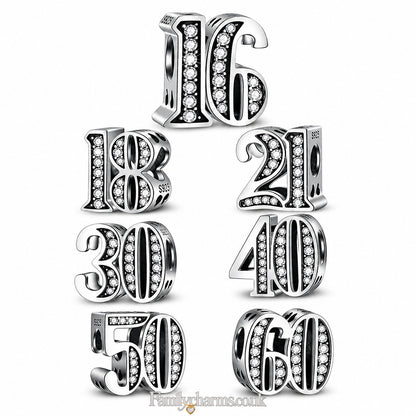 60th Birthday Sterling Silver Charm Hallmarked S925 for Charm Bracelet and Necklace
