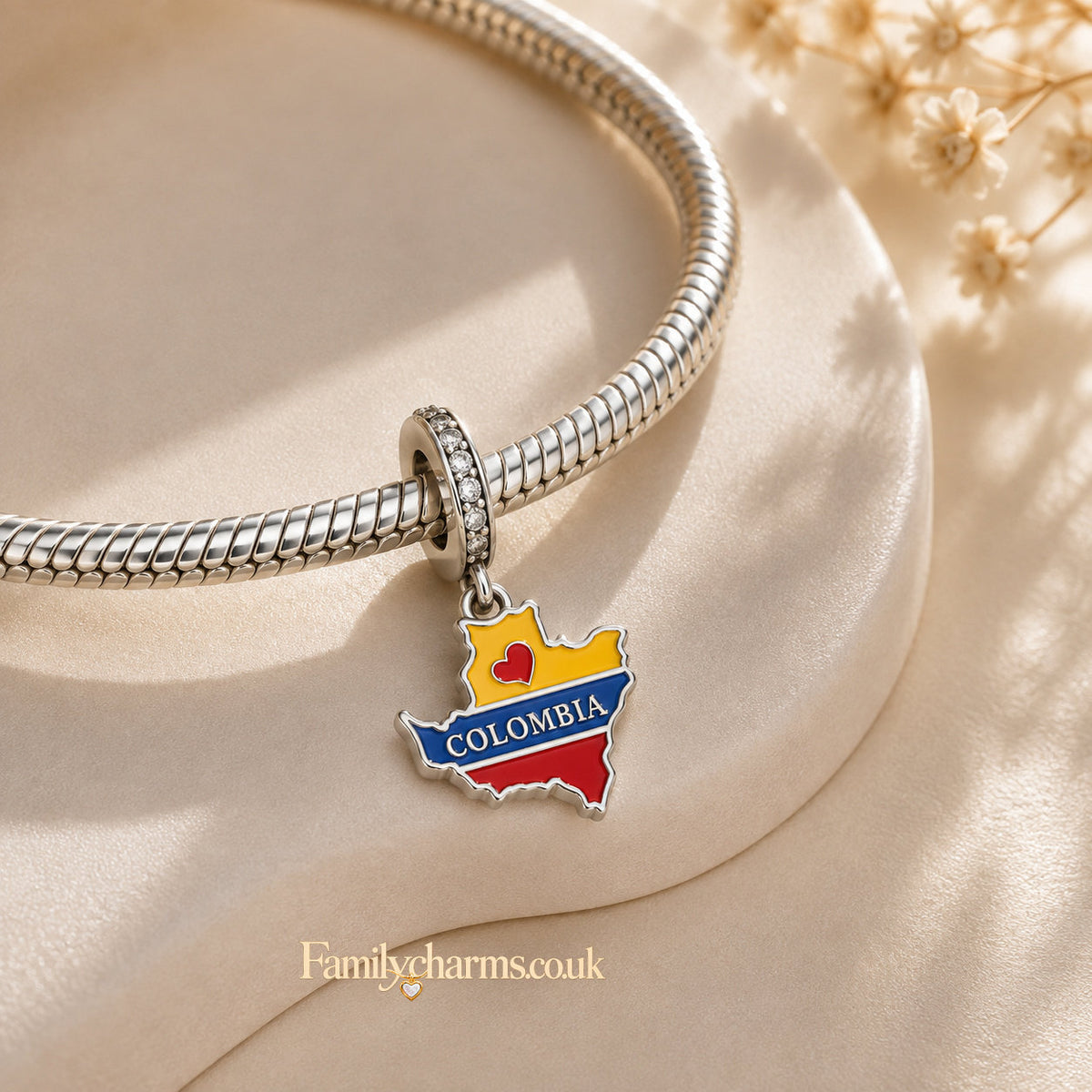 Colombia Flag Charm Hallmarked S925 for Charm Bracelet and Necklace