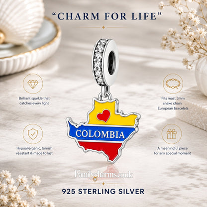 Colombia Flag Charm Hallmarked S925 for Charm Bracelet and Necklace