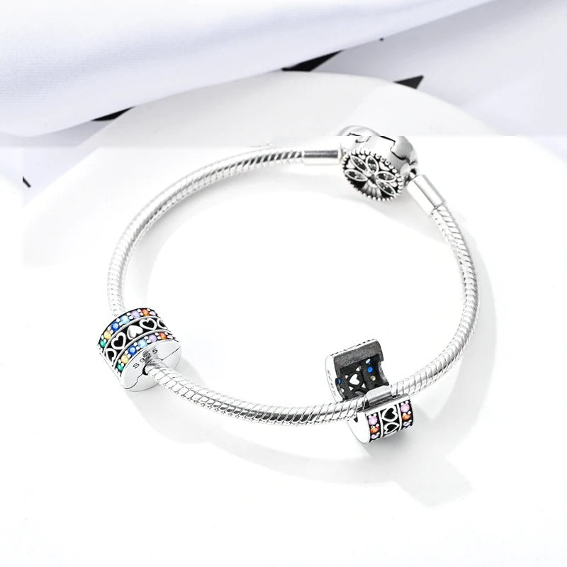 Colorful Zirconium Clip Charm for Bracelet, S925 Sterling Silver