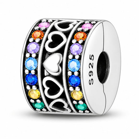 Colorful Zirconium Clip Charm for Bracelet, S925 Sterling Silver