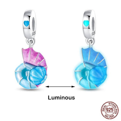 Colour Changing Luminous Snail Sterling Silver Charm Hallmarked S925 for Charm Bracelet and Necklace