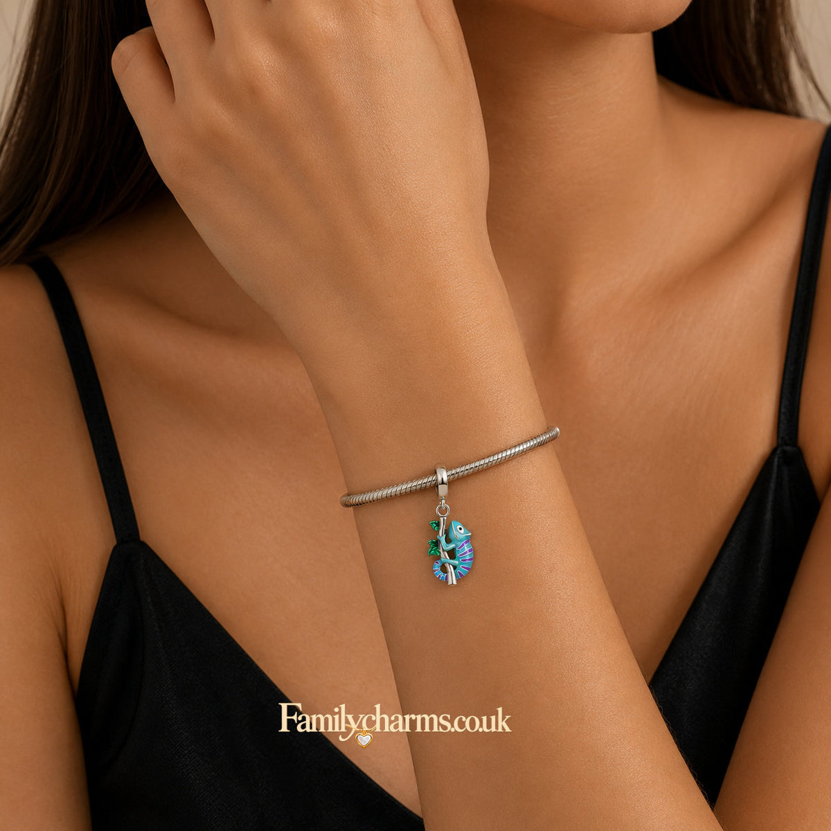 Colour Changing Chameleon Sterling Silver Charm Hallmarked S925 for Charm Bracelet and Necklace