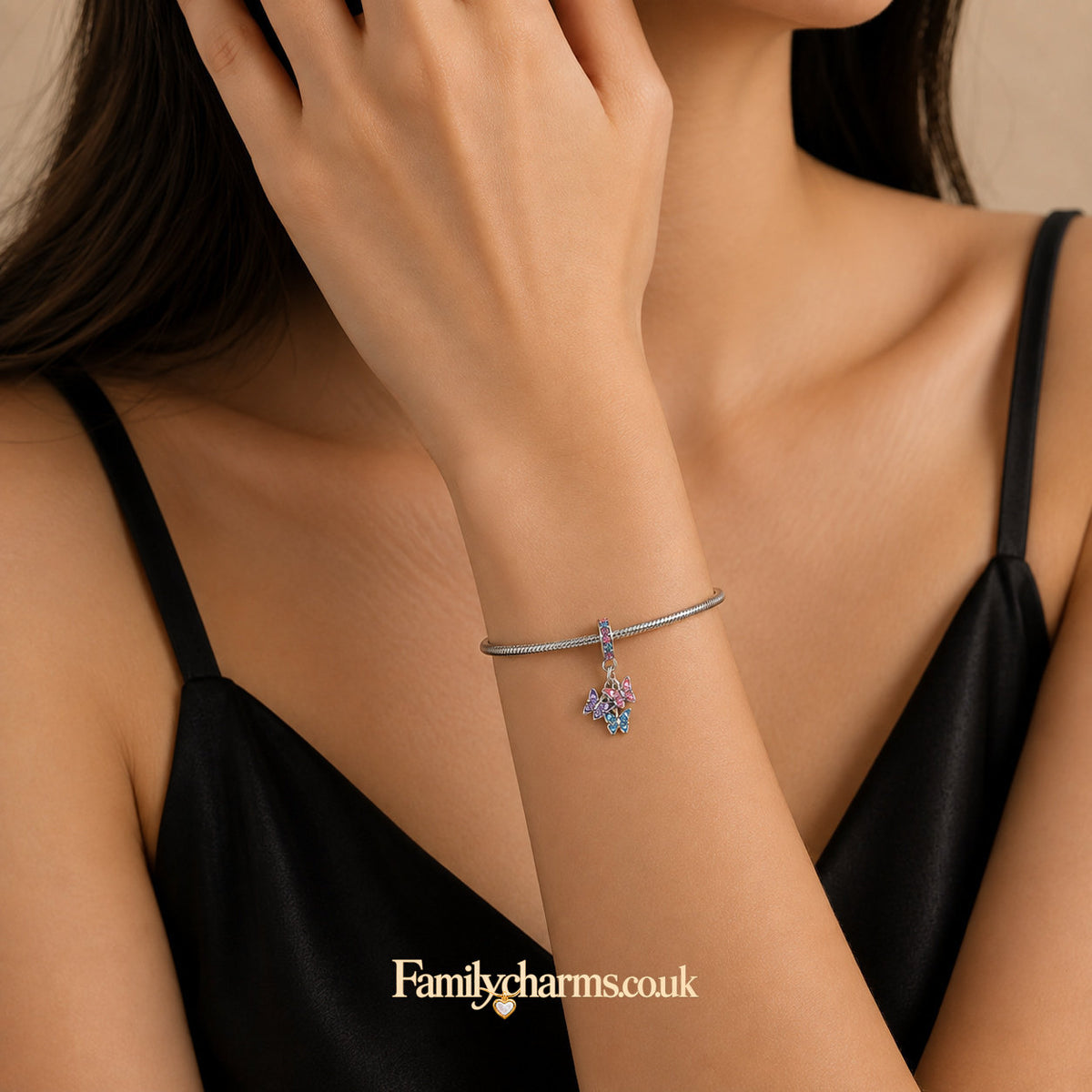 Triple Butterfly Sterling Silver Charm Hallmarked S925 for Charm Bracelet and Necklace