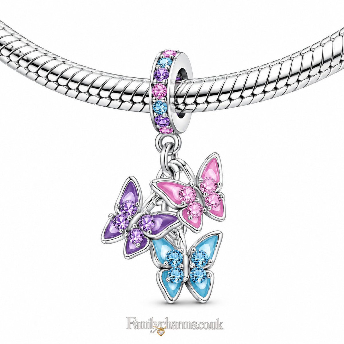 Triple Butterfly Sterling Silver Charm Hallmarked S925 for Charm Bracelet and Necklace