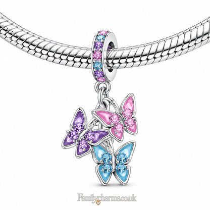 Triple Butterfly Sterling Silver Charm Hallmarked S925 for Charm Bracelet and Necklace