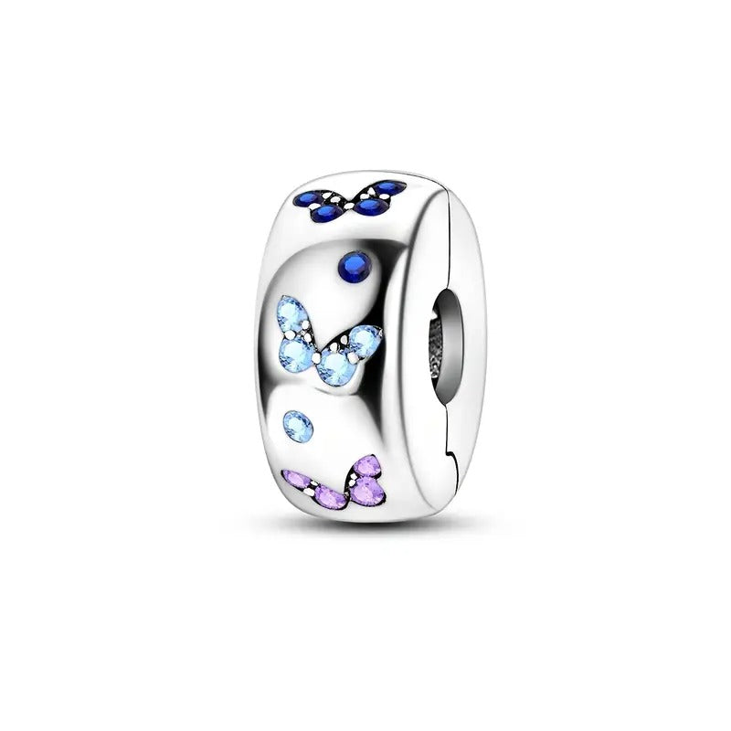 Colourful Butterfly Clip Stopper Charm Sterling Silver Charm Hallmarked S925 for Charm Bracelet and Necklace